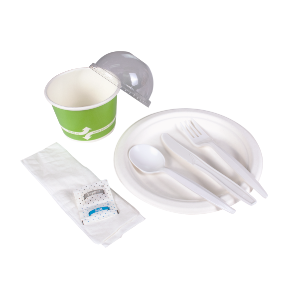 [250 sets] PP Plastic Medium-Heavy Weight Cutlery Kits with Salt and Pepper, White
