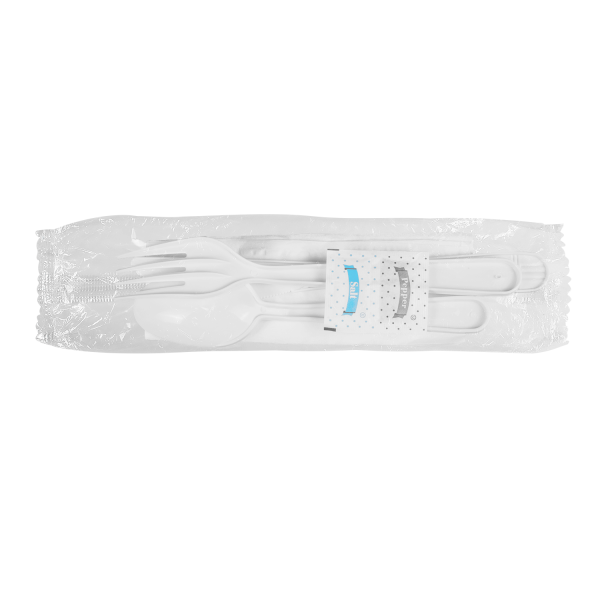 [250 sets] PP Plastic Heavy Weight Cutlery Kits with Salt and Pepper, White