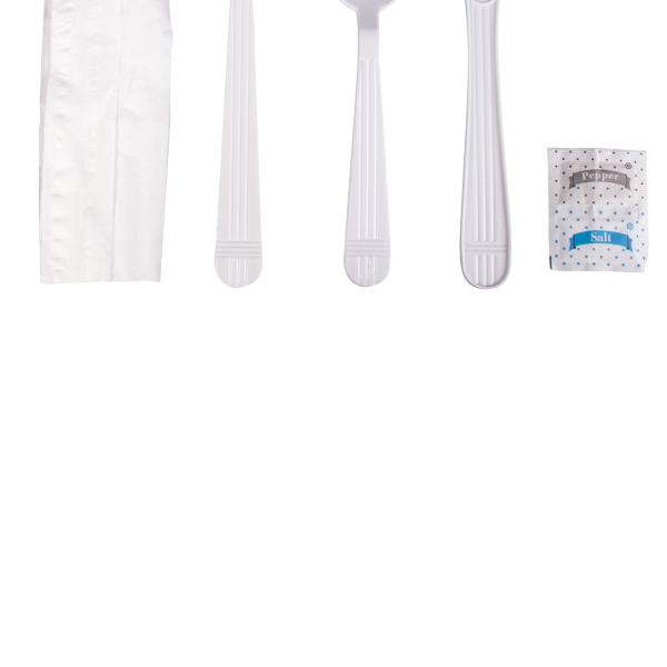 [250 sets] PP Plastic Heavy Weight Cutlery Kits with Salt and Pepper, White