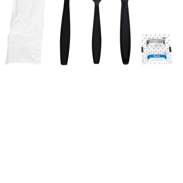 [250 sets] PS Plastic Heavy Weight Cutlery Kits with Salt and Pepper, Black