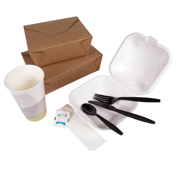 [250 sets] PS Plastic Heavy Weight Cutlery Kits with Salt and Pepper, Black
