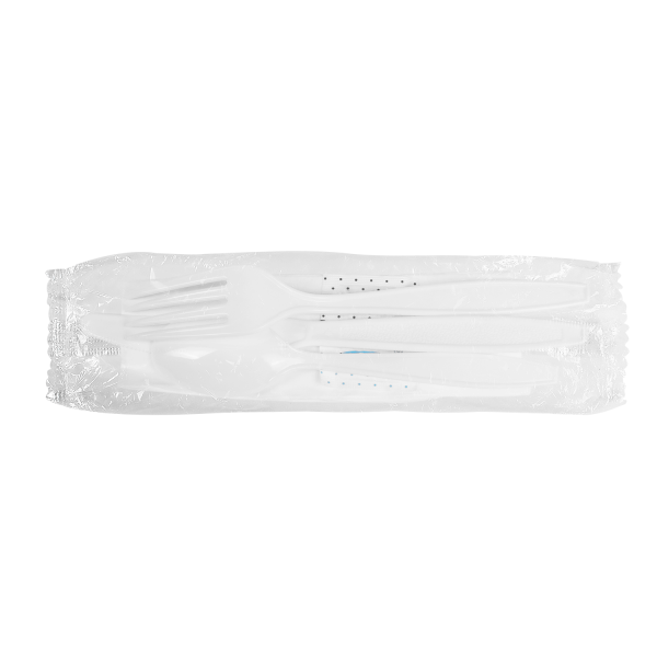 [250 sets] PS Plastic Heavy Weight Cutlery Kits with Salt and Pepper, White