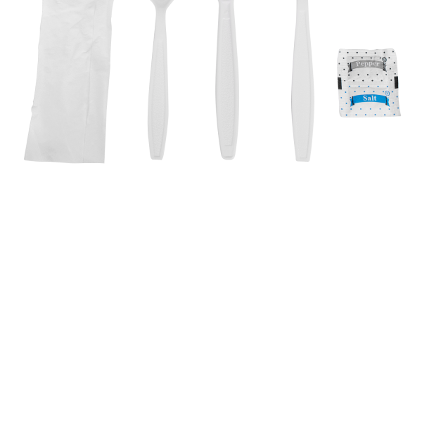 [250 sets] PS Plastic Heavy Weight Cutlery Kits with Salt and Pepper, White
