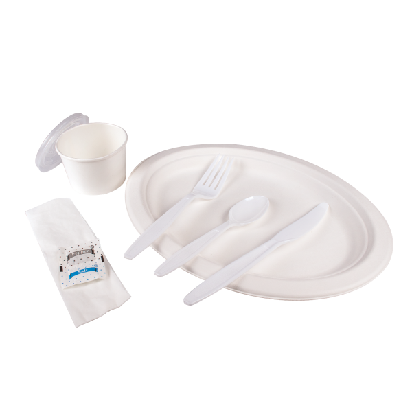 [250 sets] PS Plastic Heavy Weight Cutlery Kits with Salt and Pepper, White