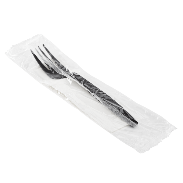 [500 sets] PP Plastic Heavy Weight Cutlery Kits (Fork, 1-ply Napkin), Black