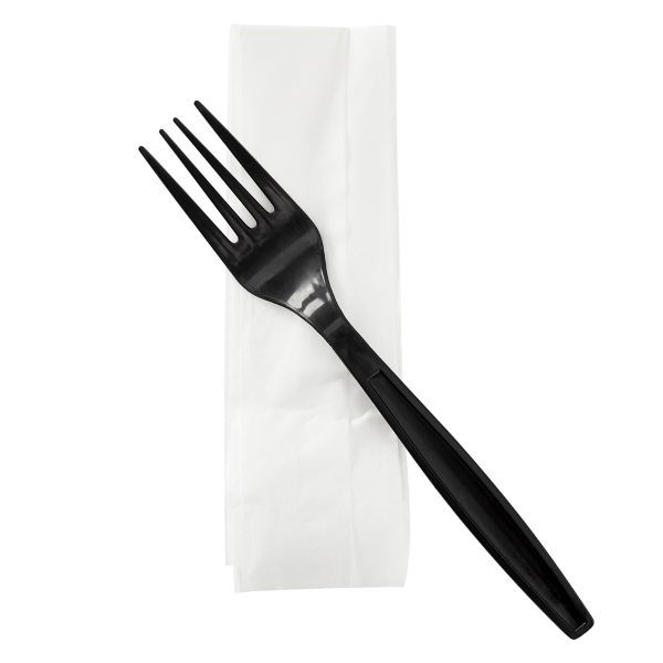 [500 sets] PP Plastic Heavy Weight Cutlery Kits (Fork, 1-ply Napkin), Black