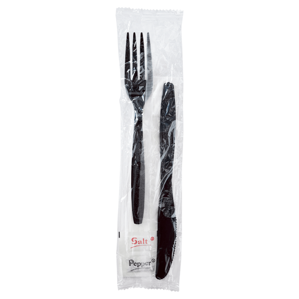 [250 sets] PS Heavy-Weight Cutlery Kits (Knife, Fork, 1-ply Napkin, Salt, Pepper)