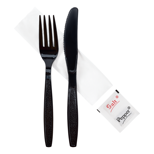 [250 sets] PS Heavy-Weight Cutlery Kits (Knife, Fork, 1-ply Napkin, Salt, Pepper)