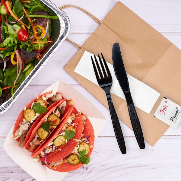 [250 sets] PS Heavy-Weight Cutlery Kits (Knife, Fork, 1-ply Napkin, Salt, Pepper)