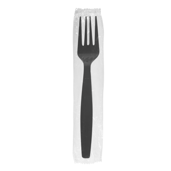[1,000 ct] PS Plastic Heavy Weight Forks Wrapped, Black