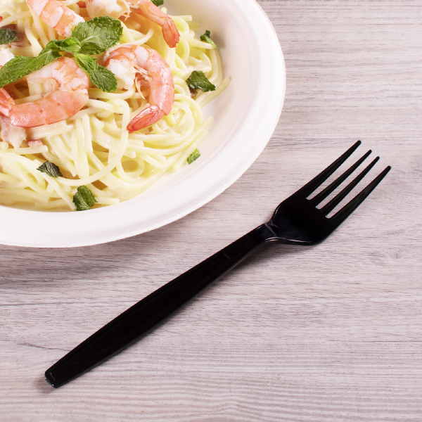 [1,000 ct] PS Plastic Heavy Weight Forks Wrapped, Black