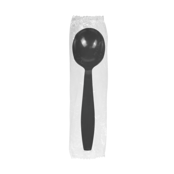[1,000 ct] PS Plastic Heavy Weight Soup Spoons Wrapped, Black