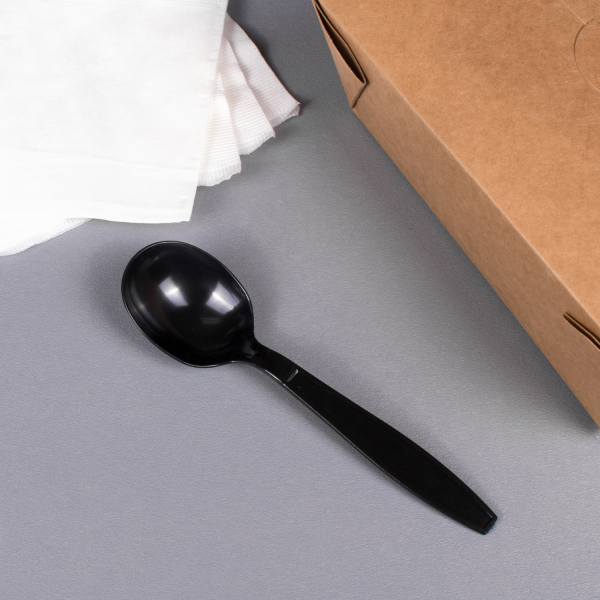 [1,000 ct] PS Plastic Heavy Weight Soup Spoons Wrapped, Black