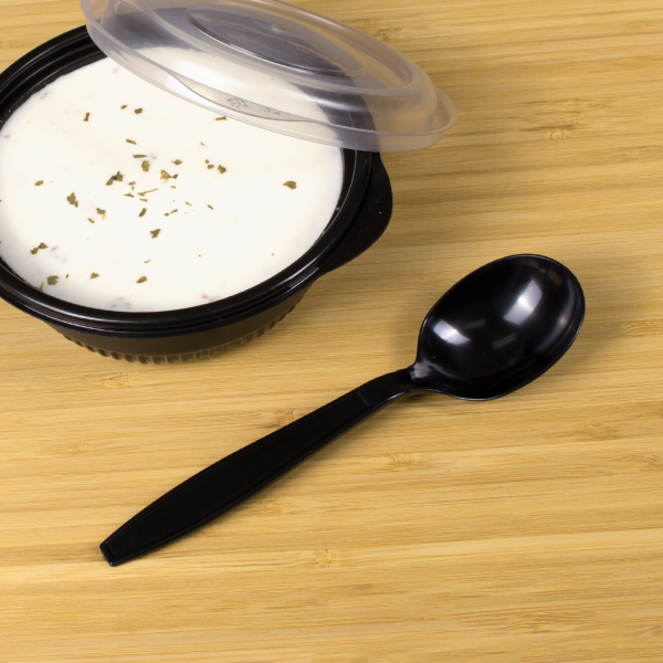 [1,000 ct] PS Plastic Heavy Weight Soup Spoons Wrapped, Black