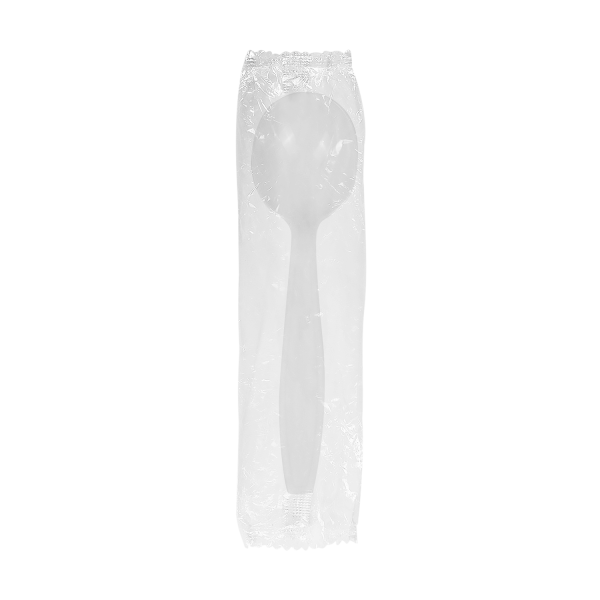 [1,000 ct] PS Plastic Heavy Weight Soup Spoons Wrapped, White
