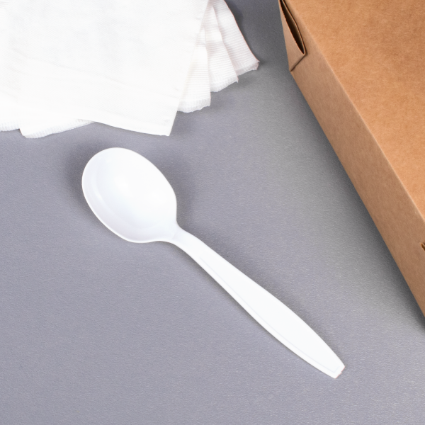 [1,000 ct] PS Plastic Heavy Weight Soup Spoons Wrapped, White