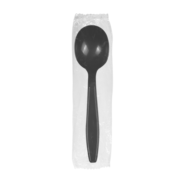 [1,000 ct] PP Plastic Heavy Weight Soup Spoons Wrapped, Black
