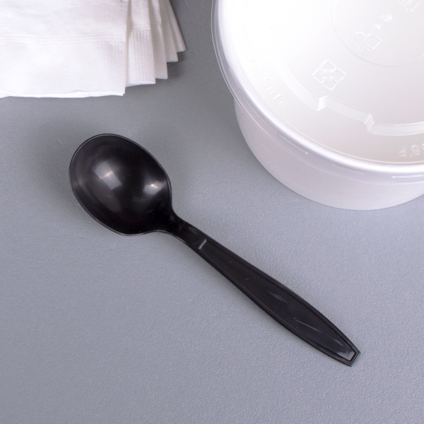 [1,000 ct] PP Plastic Heavy Weight Soup Spoons Wrapped, Black