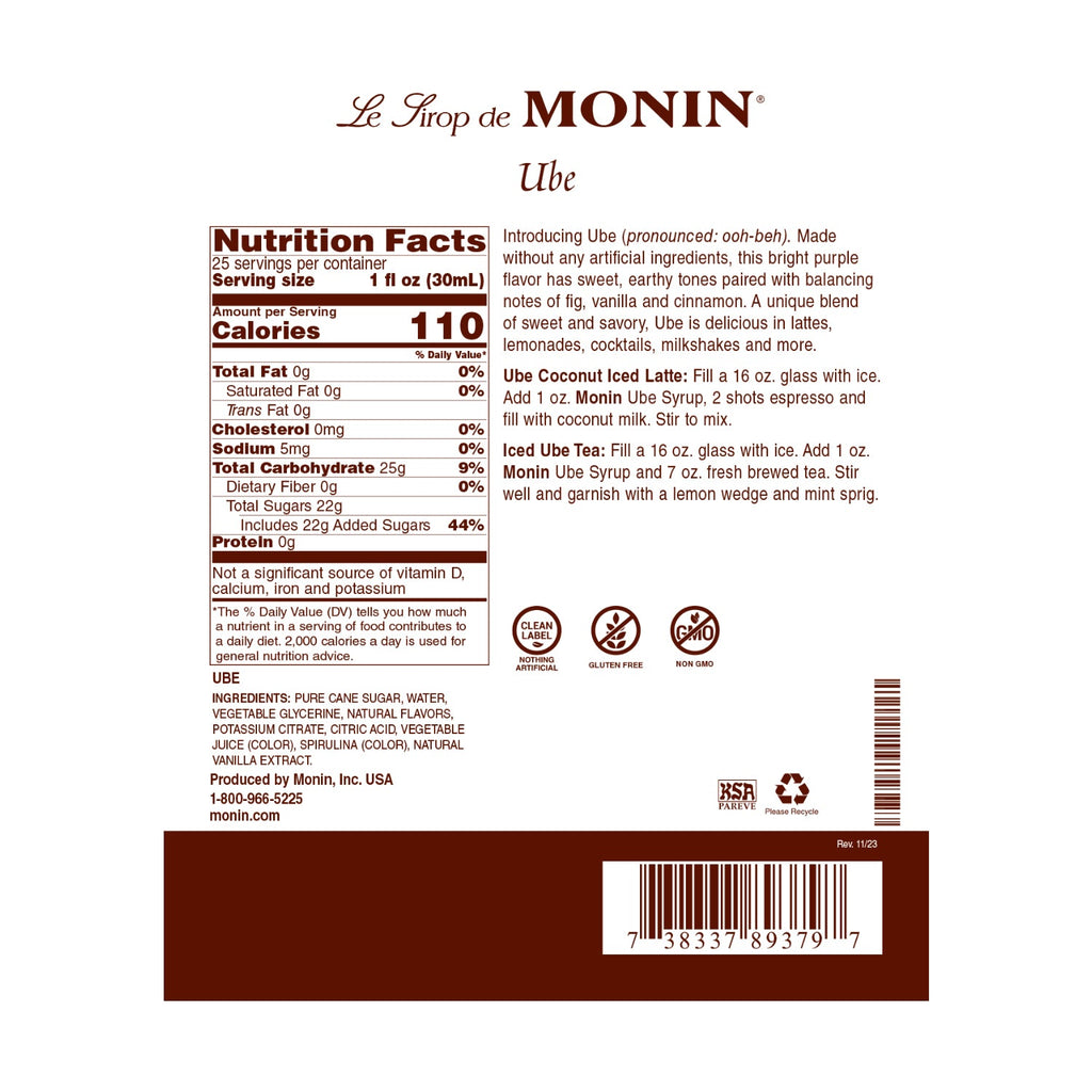 Monin Ube Syrup - Bottle (750mL)