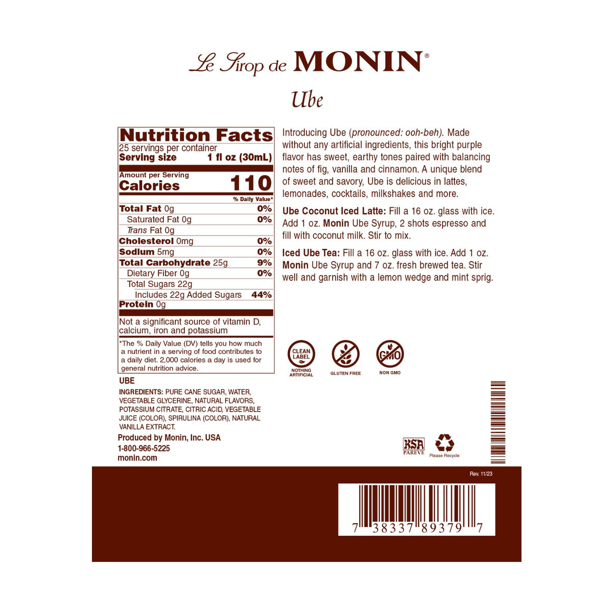 Monin Ube Syrup - Bottle (750mL)